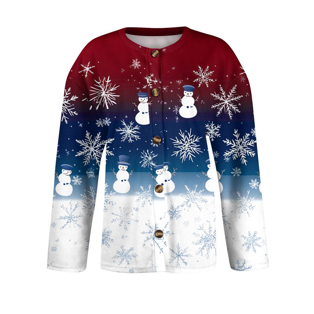 Women's Fashion Christmas Printed Long Sleeve Knitted Cardigan Button Down Jacket