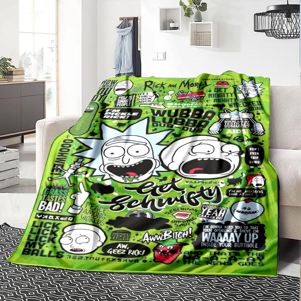 Morty Rick Print Flannel Blanket High Quality Warm Comfortable Cover for All Seasons Perfect for Gifts Home Decor