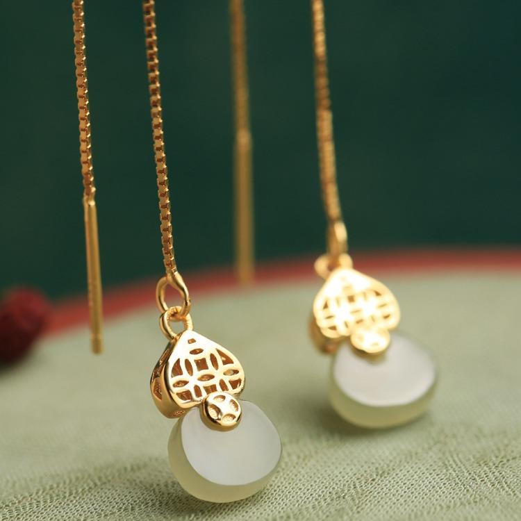 1 Pair Of Long Gourd Ear Strings, High-End And Luxurious Antique Style Earrings, Elegant Tassel Earrings With Chinese Retro Style