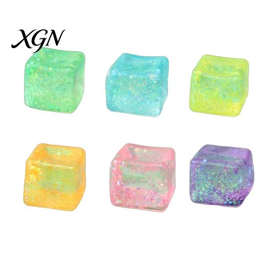 Squeeze Toy Ice Cube with Glitter Slow-Rising Water TPR Fidget Blingbling Stress Reliever for Relief Portable Decompression Gadget Kids Adults