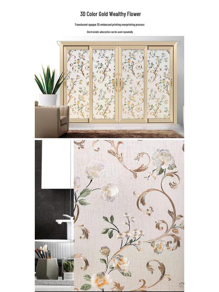 Static Window Cling Privacy Film: Sun Protection & Heat Insulation UV Shield for Bathroom Glass.