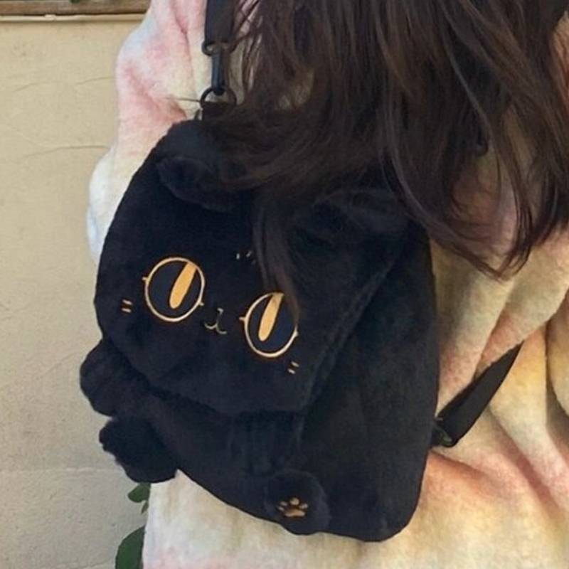 Anderson Cat And Capybara Embroidered Plush Backpack With Zipper Closure For Daily Use