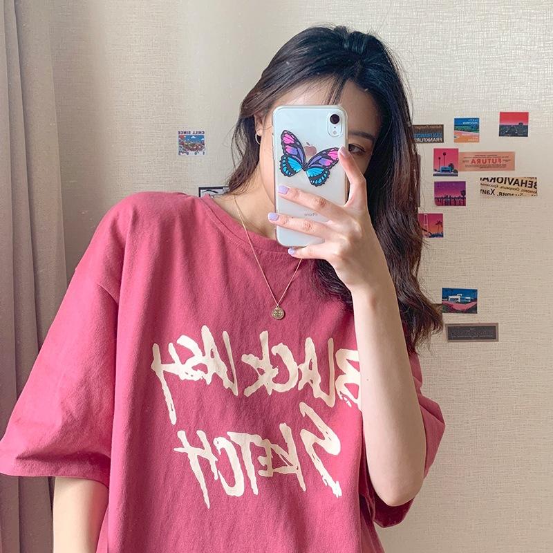 748 #200g pure cotton new spring and summer medium and long loose large size fat MM short-sleeved t-shirt women
