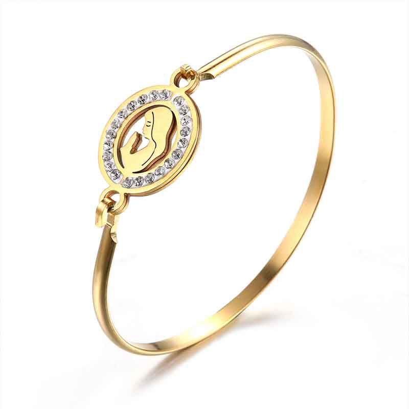 Exquisite Gold Plated Simple Cuff Bangle With Shimmering Rhinestones Jewelry Piece