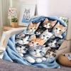 Cute Cat Portrait Print Throw Blanket Plush Soft Throw Cushion Cozy Pet Lover Decor Giftwarming Pillow for Sofa Bed