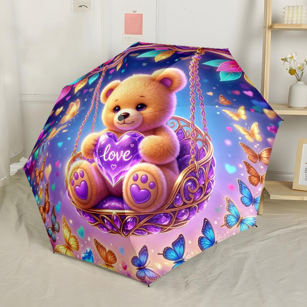Bear Moon Stars Night Sky Compact Travel Automatic Umbrella Sturdy 8-Rib Shaft Foldable Design Perfect for Outdoor Adventures Fashionable Accessory