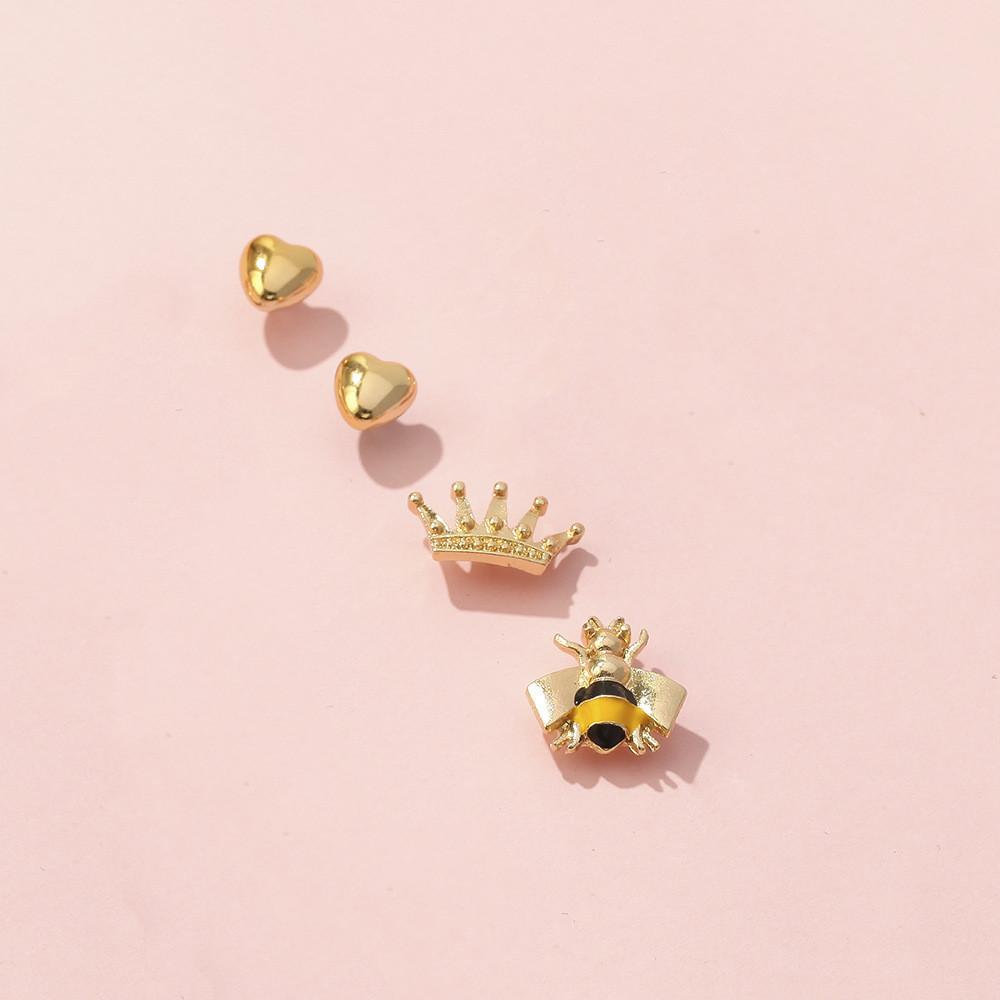 Alloy Half Chic Circle Crown Bee Heart Stud Earrings Ideal For Birthdays More And