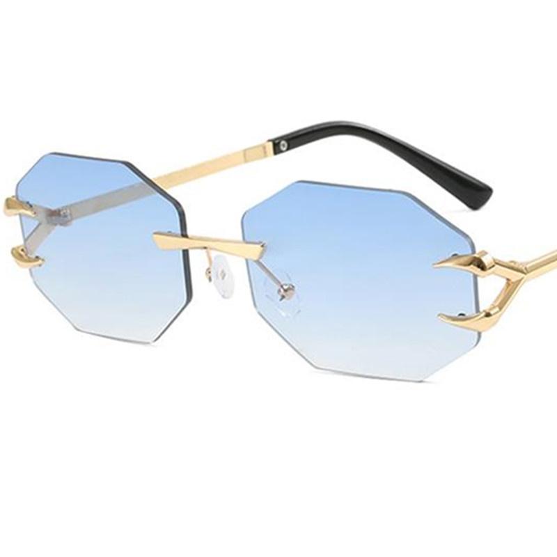

Fashion Sun Glasses Unisex Polygon Anti-UV Spectacles Eyeglasses Personality Temples Google Rimless Sunglasses as picture темно-синього кольору
