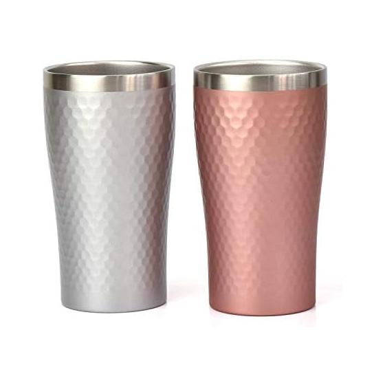 Marsan Kondo Thermo Tumbler Pair Vacuum Insulated Double Structure Stainless Steel Diana Silver & Pink 370ml Gift Set 05677