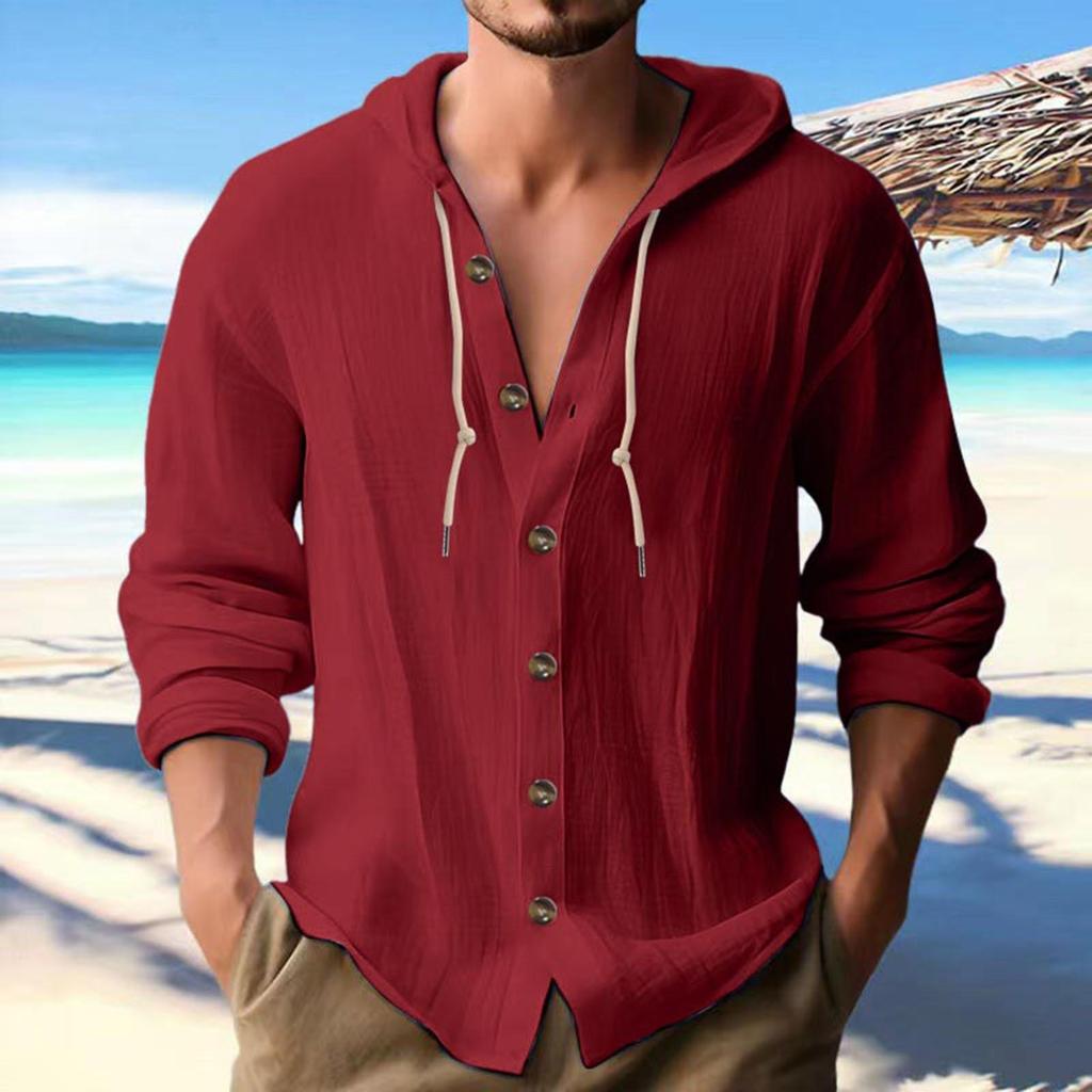 Herrenmode Lässig Einfarbig Schlicht Lässig Knopf Kapuzenshirt Top Lässig Pendeln Kurzarmhemd