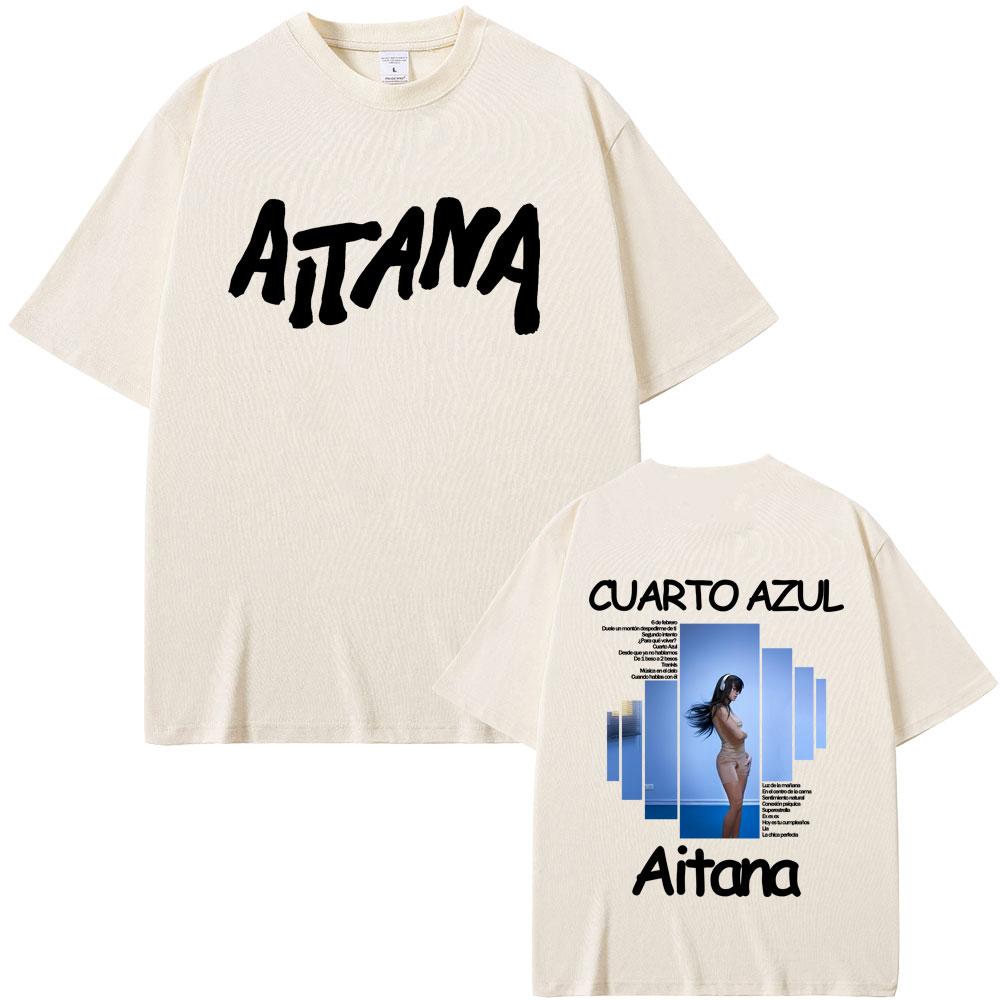 Singer Aitana CUARTO AZUL Album Graphic Tshirt Men Women Hip Hop Fashion Pop Music T Shirts Unisex Casual Cotton Vintage Tshirt