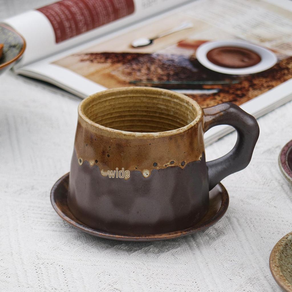 Retro Ceramic Cup and Saucer Set - Niche Design Creative Coffee Mug