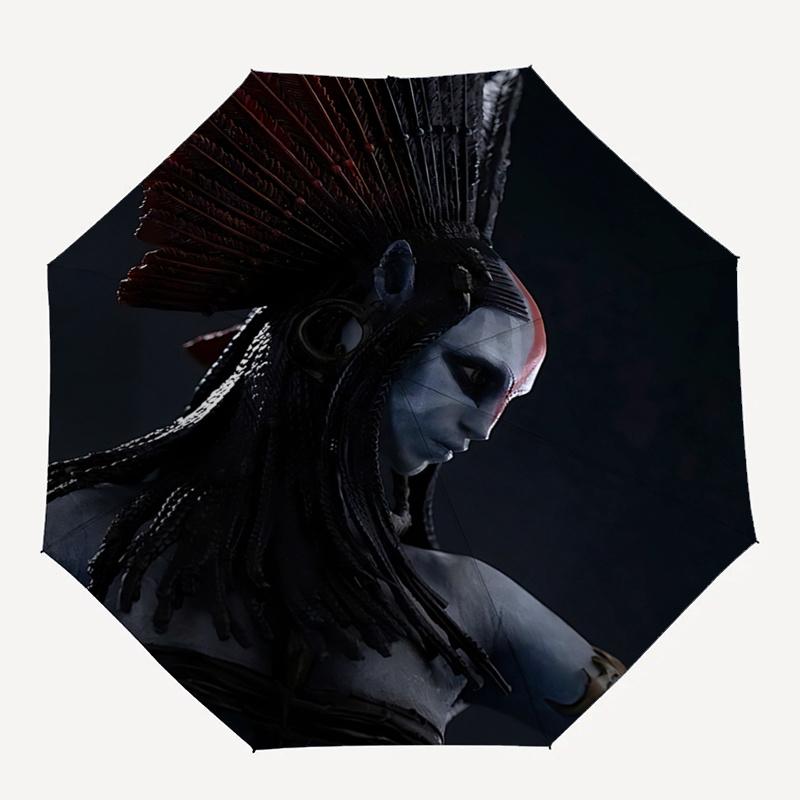 Avatar Indianerkrieger Kopfschmuck mit Federkrone Perfekt für Fans, Reisende und den täglichen Gebrauch | Automatischer Regenschirm mit 8