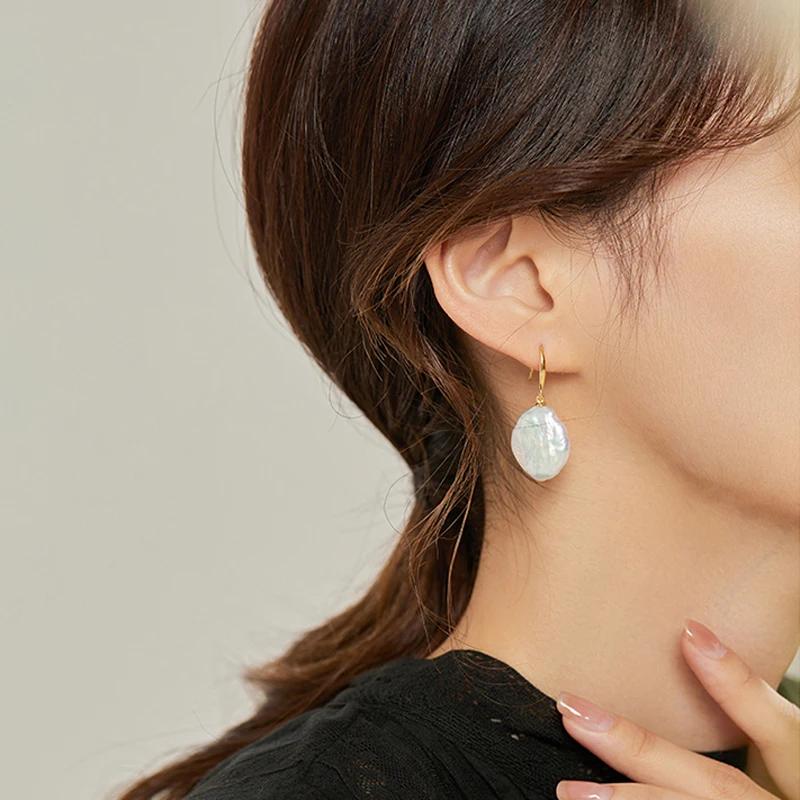 Hengsheng 925 Silver Drop Earrings Baroque Shape 100% Freshwater Pearl Earrings for Women New Arrivals