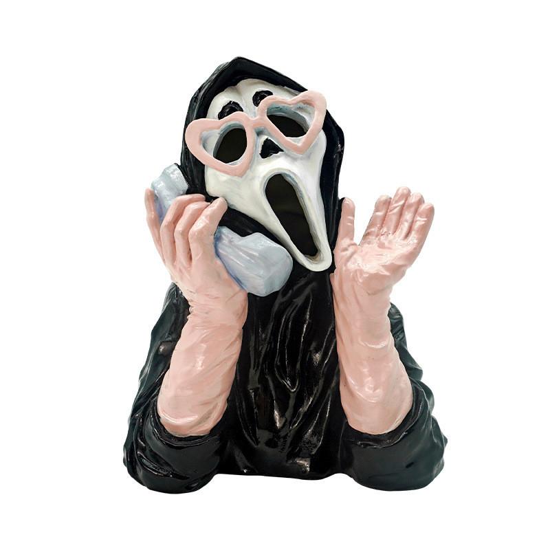 Resin Ornament Luminous Pink Screaming Ghost Face For Halloween Event Decor