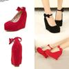 Elegant And Trendy New Fashion Women's Bow Tie Ankle Heel Platform Wedge Shoes