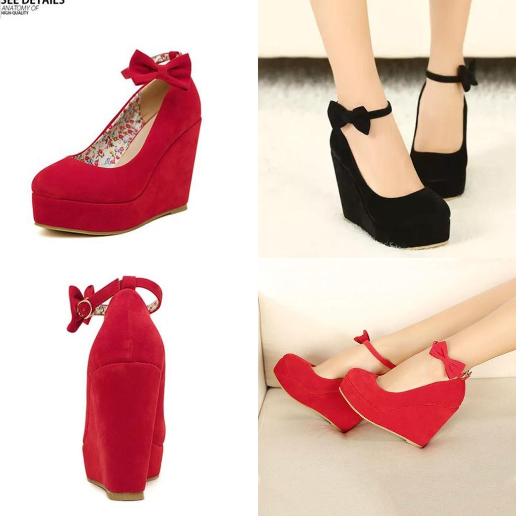 Elegant And Trendy New Fashion Women's Bow Tie Ankle Heel Platform Wedge Shoes