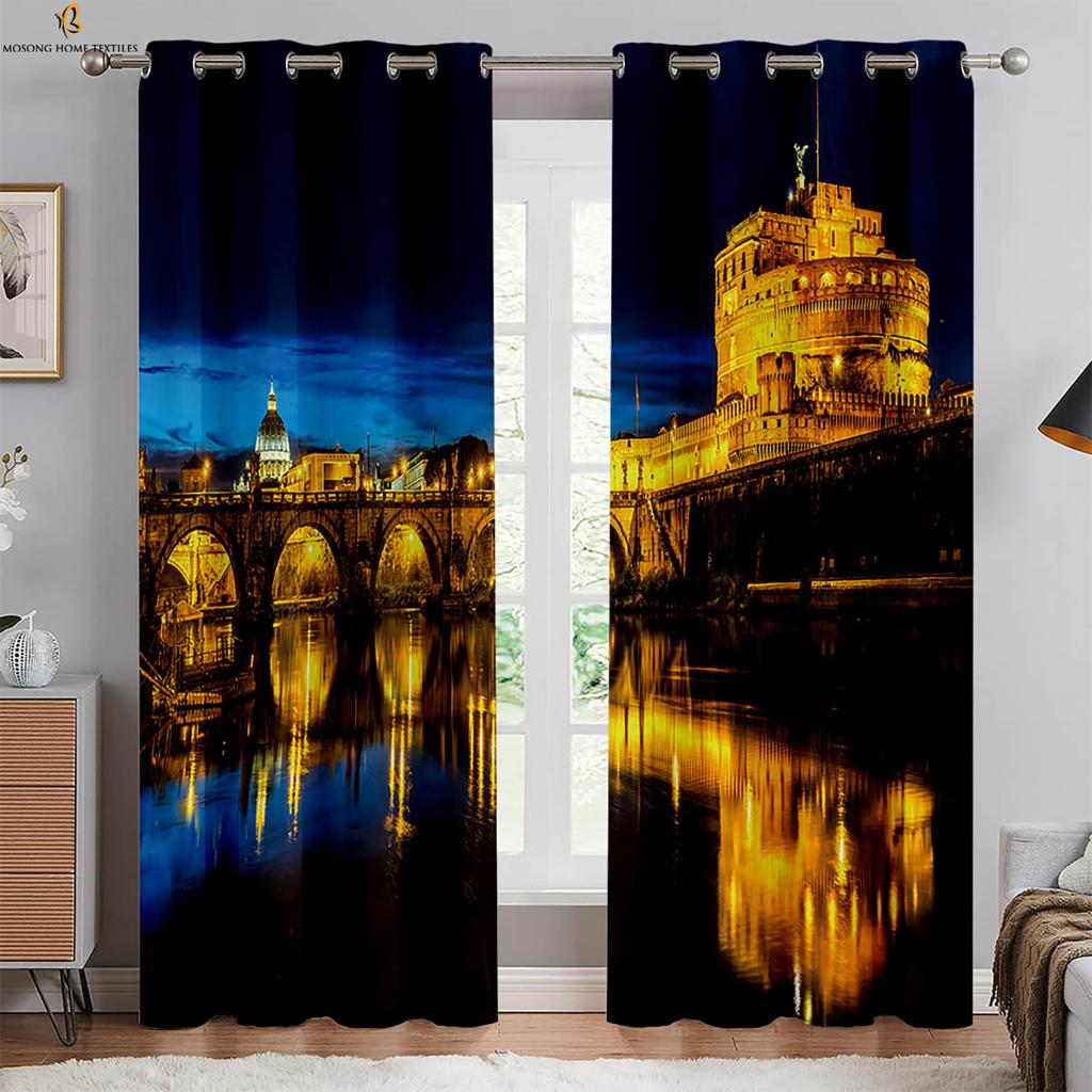 2-Pack City Building Gorgeous Night View 3d Printed Curtains Bedroom Living Room Study Kitchen Curtains Window Decoration