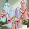 1PC Bright Multicolor Butterfly Wing Print 750ml Color Plastic Sports Water Bottle Leakproof Flip Straw Lid Suitable for Sports Office Home Use