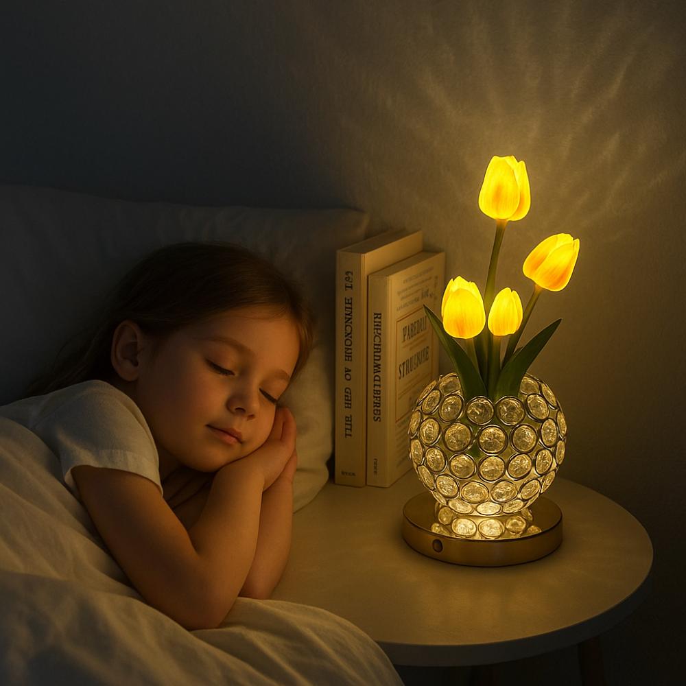 3 Color Tulip Crystal Flower Lamps Infinitely Dimming Desk Lamp Romance Flower Light  Bedroom