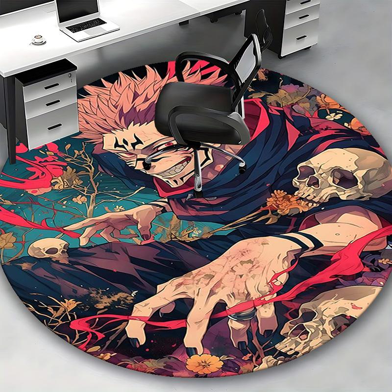 1pc My Hero Academia Dabi Round Carpet - Anime Cartoon Design Chair Mat, Non-Slip Rug for Office, Home Decor, Living Room