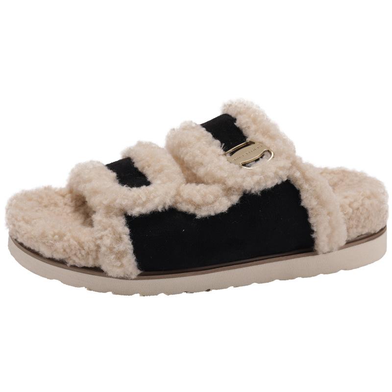Queen Fan Black Retro Thick-bottomed Fluffy Slippers Women's Outwear 2025 New Autumn and Winter Non-slip Versatile One-word Drop
