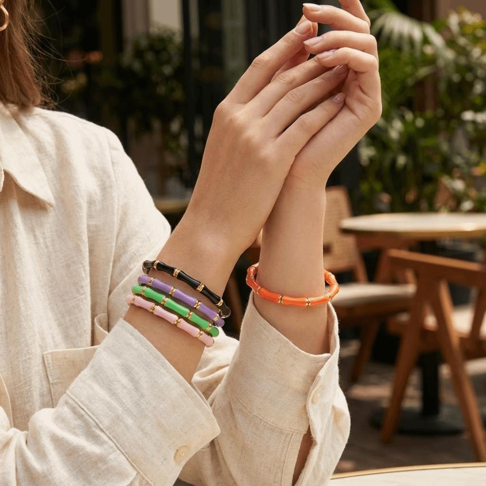 Gold Enamel Resin Bracelet Colorful Stainless Steel Bangle High Quality Bamboo Joint Bangle Trendy