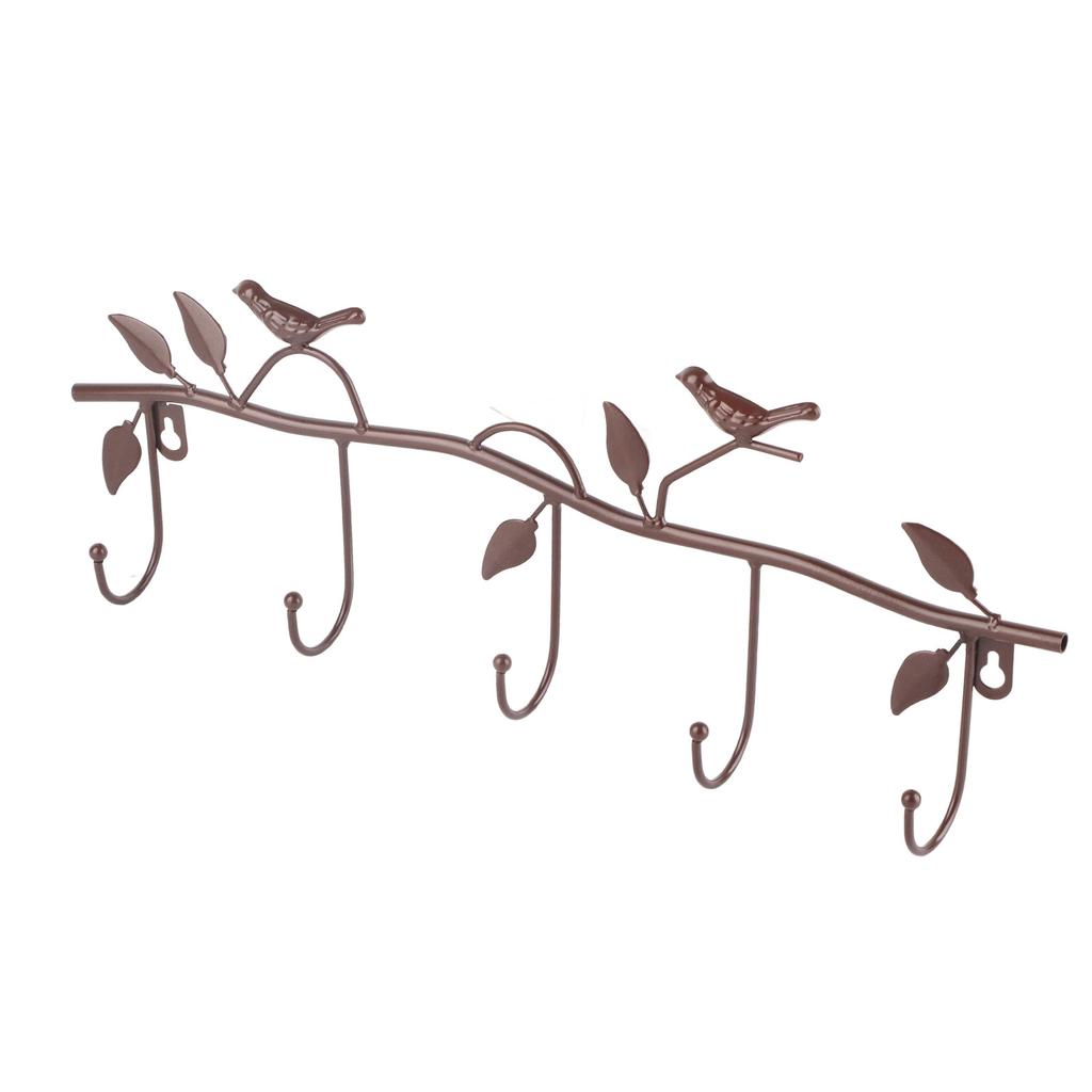 Wall Mount Hook Iron Material Durable Hook with Leaf Bird Decor for Clothes Hats Keys Coats Towels