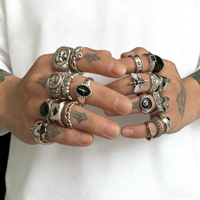 Anello Multi-articolato Teschio da Uomo Europeo & Americano - Gioielli Hip Hop Impilabili di Tendenza