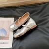 Women's Shoes with Increased Inner Belt French Ballet Shoes, Fairy Style Silver Mary Jane Shoes