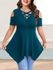 V-Neck Off-Shoulder Short Sleeve Crossover Strap Women's T-Shirt