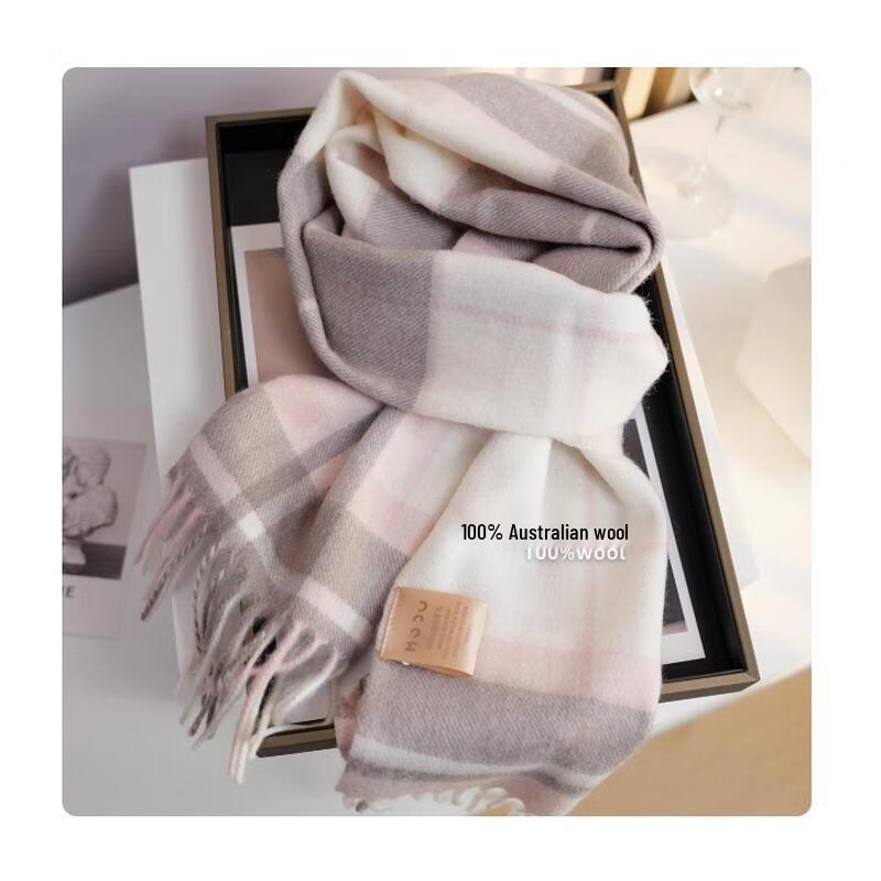 HANDUNYOU Шарф в клетку из австралийской шерсти