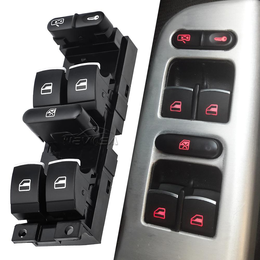 NEVOSA For Volkswagen Bora Jetta VW Golf MK4 Passat B5 Seat Leon Toledo Power Window Control Switch Button 1J4959857 3BD959857 Chrome Window Red