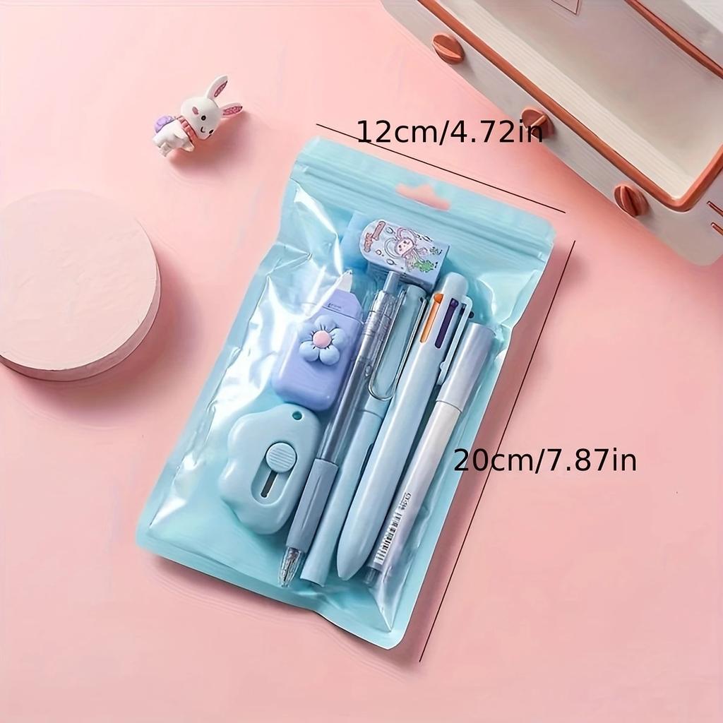 7Pcs/set School Supplies Gift Box Gel Pen 6 Color Ballpoint Pen Pencil Utility Knife Rubber Durable and Diverse Stationery Set