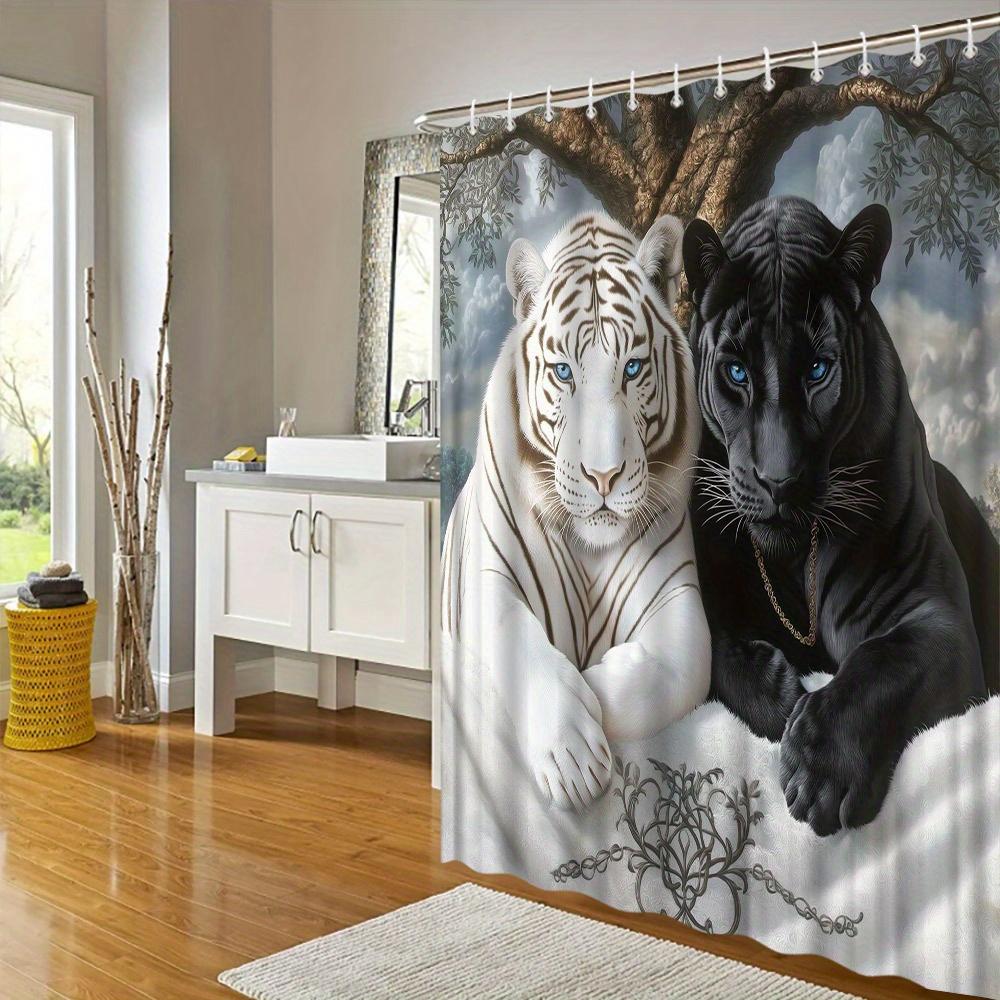 1pc Shower Curtain - Majestic Blue Tiger In the Water with Glowing Eyes Design Waterproof