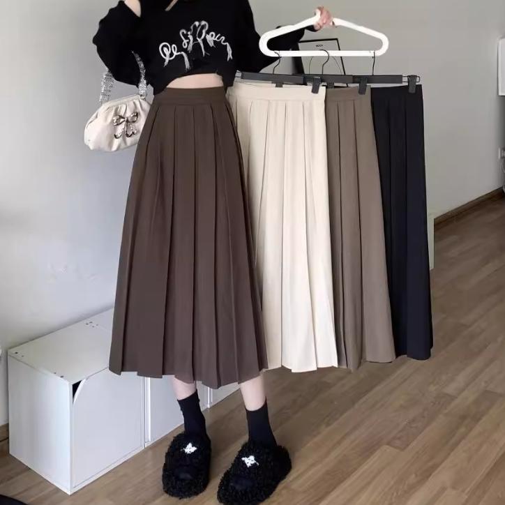 

Женские юбки в корейском стиле, длинная черная юбка, женская плиссированная юбка, длинные юбки для женщин, мода one size серый