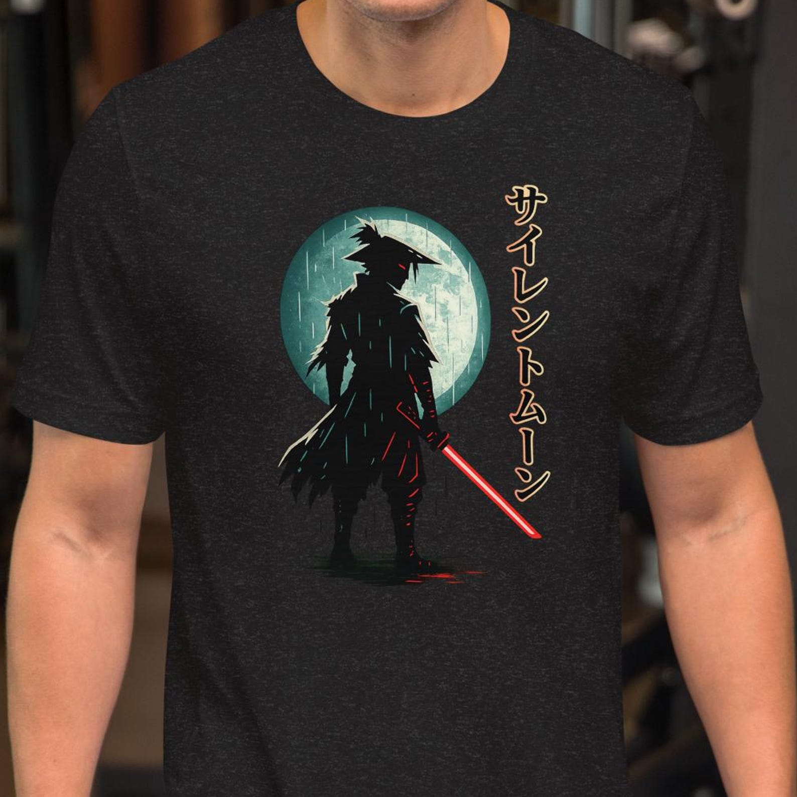 Samurai Silhouette T-Shirt: Moonlit Warrior Graphic Tee L