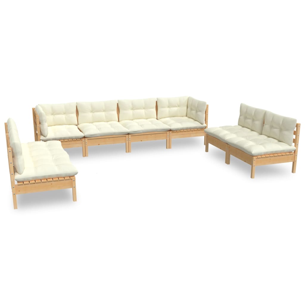 Vidaxl 8-Cz. Set da Giardino, Cuscini Crema, Pino