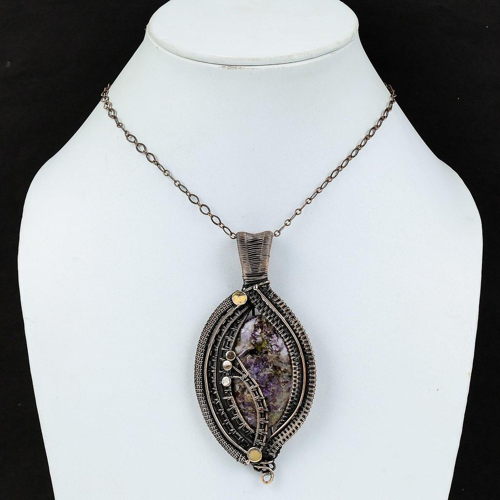 Charoit Anhänger Kupferdraht gewickelter Anhänger Handgefertigter Anhänger Charoit Edelstein Schmuck Antik Kupfer Schmuck Stilvoller Anhänger Geschenk für Mama