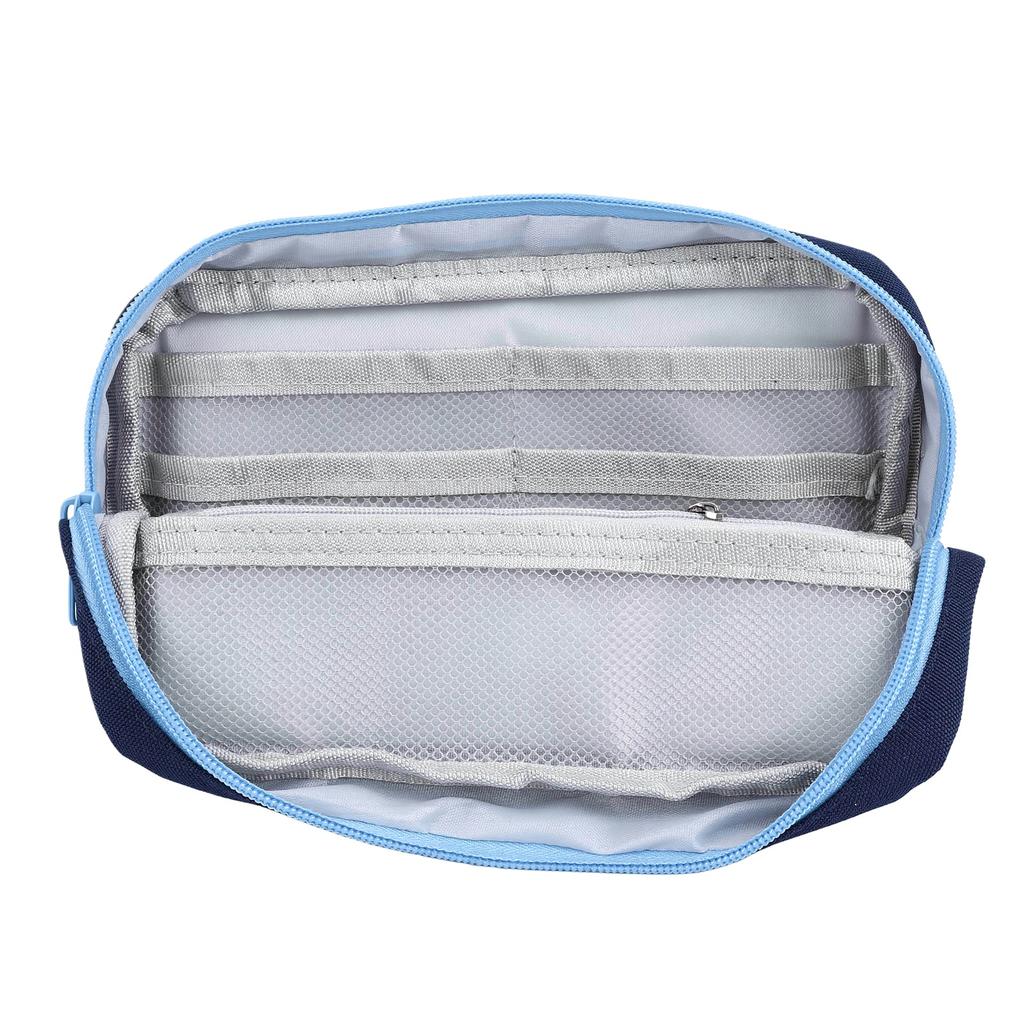 Pencil Case Large Capacity Double Zipper Magnetic Standing Pen Pouch for School Office Blue