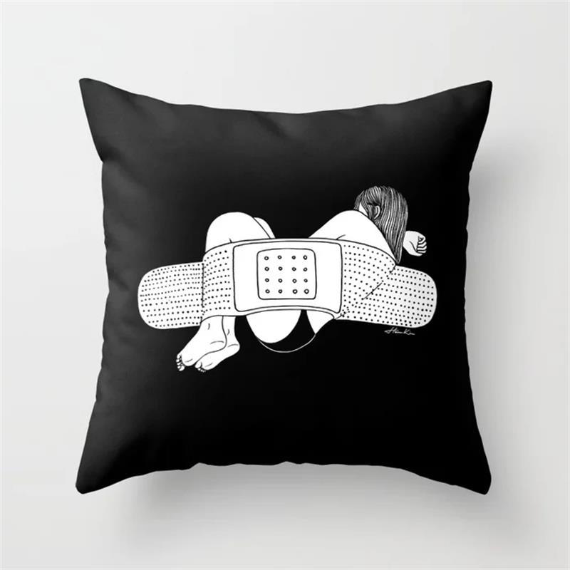 Nordic Black And White Cartoon Portrait Ultra-Short Velvet Pillow Cover Without Core Cushion Cover Premium Durable