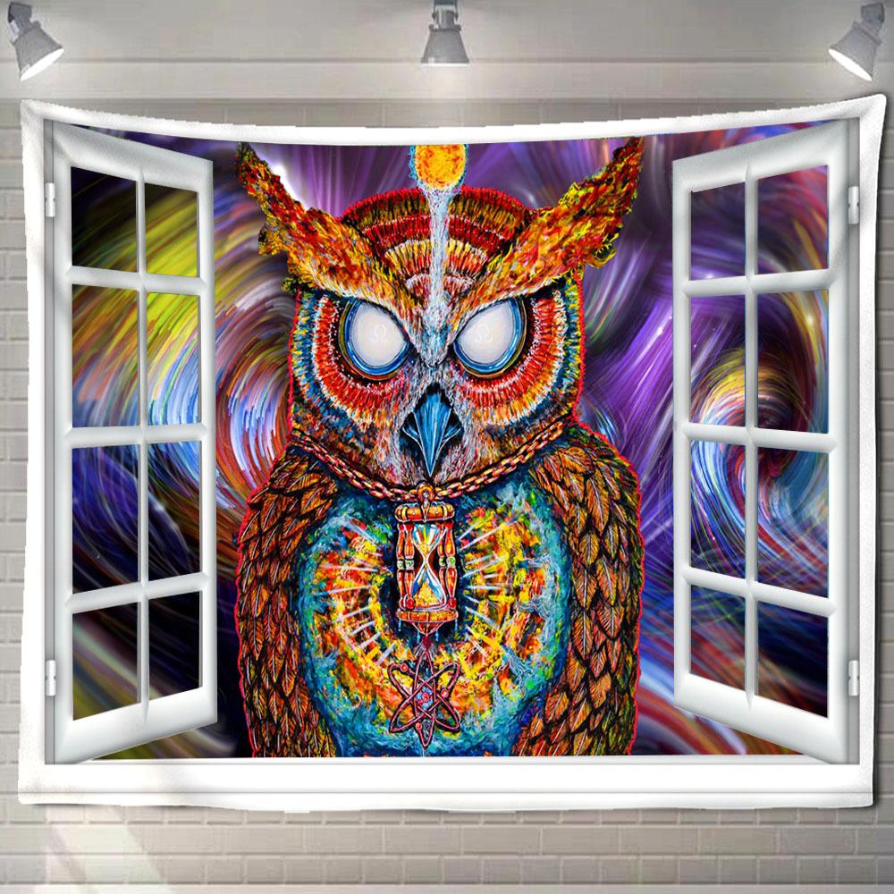 Psy Backdrop Owl Psychedelic Tapestry Blacklight Wall Hanging Goa Party Visual Art Esign Bohemia Mystical Witchcraft Home Decor