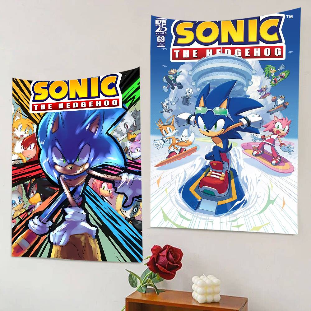 Classic Anime Sonic Characters Theme Background Party Decoration Baby Gifts Space Decoration Banner Children Photography Props