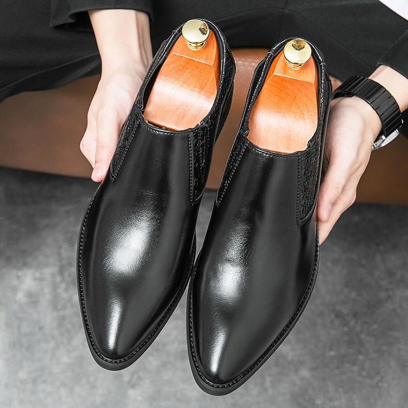 Large Size Men's Shoes Overalls Pointed Leather Shoes Men's Loafers Dress Business Casual Shoes Men's Wedding Groom Shoes