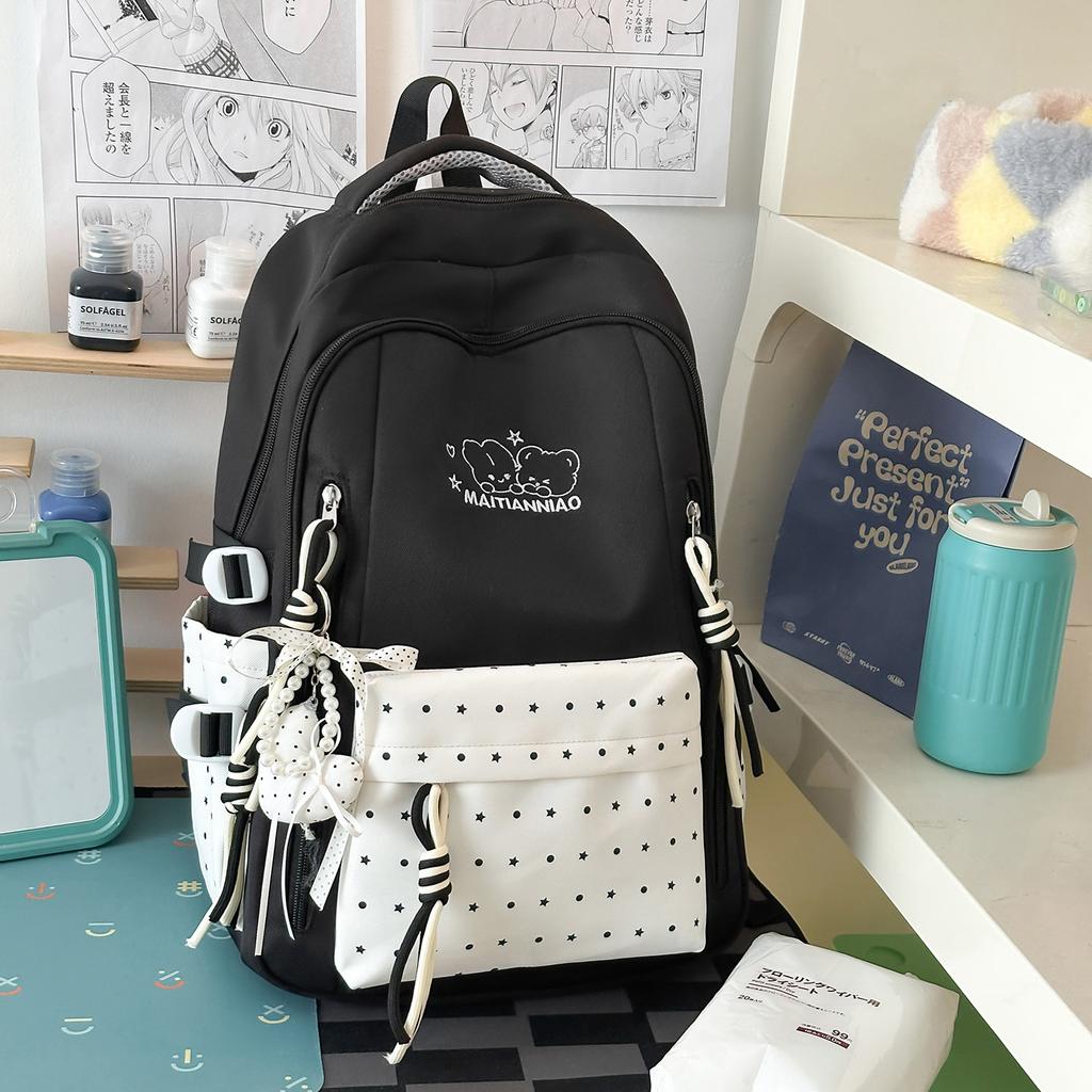 Schoolbag schoolbag female student solid color simple Japanese high-value girl backpack large capacity lightweight versatile casual backpack