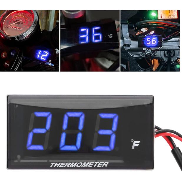 Motorbike Water Temperature Gauge Motorcycle Digital LCD Gauge Ultra Thin DC 12V 18mm Sensor Adapter Universal Fit for Most Motorbikes (Blue)