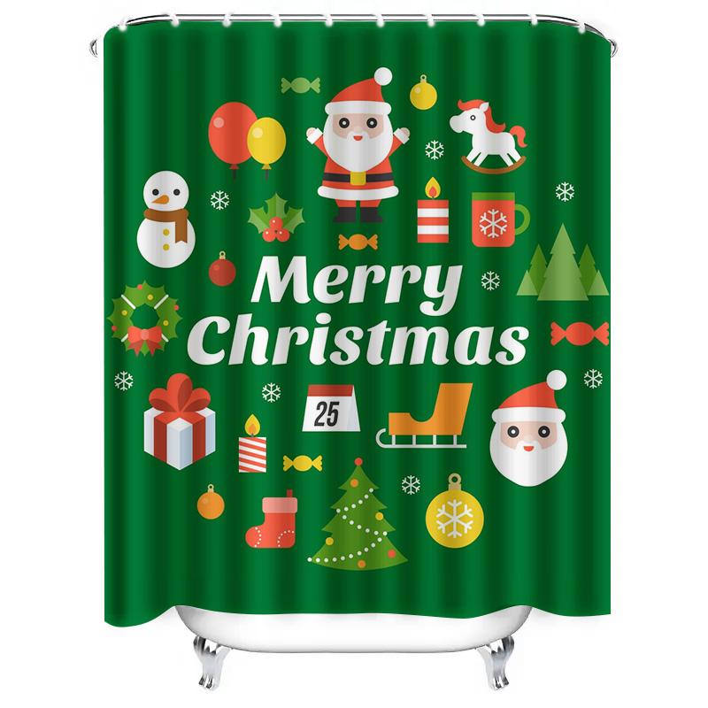 TU Christmas Shower Curtain Merry Christmas Holiday Decor Festive Xmas Bathroom Decor Waterproof Holiday Shower Curtain Set