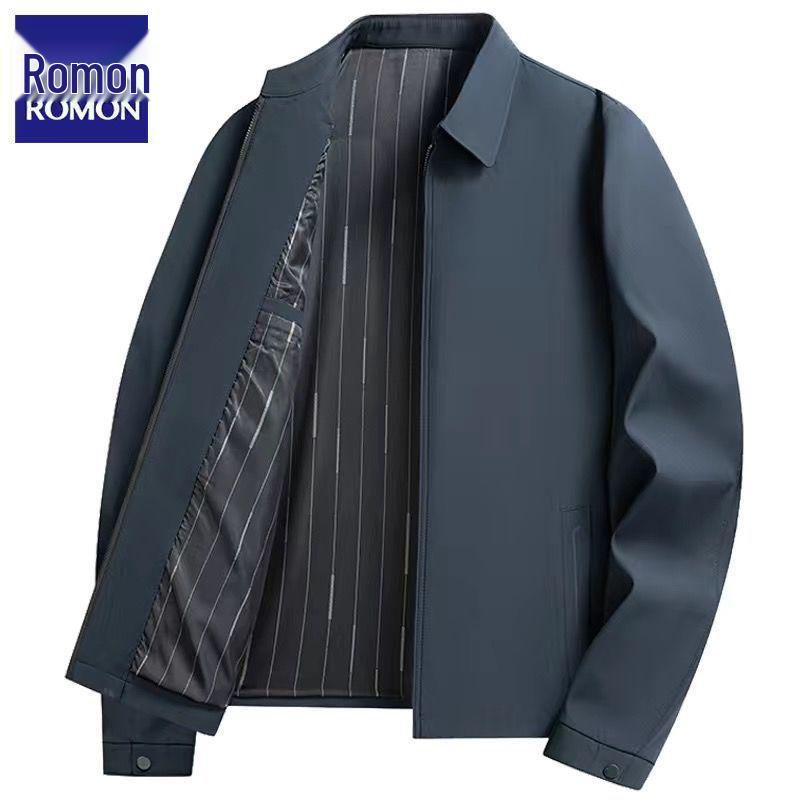 Romon Men's Quilted Turn-Down Collar Fleece-Lined Jacket - Autumn/Winter Style, Ideal for Middle-Aged and Elderly