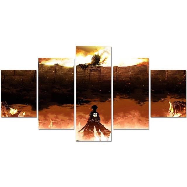 No Frame Modular 5 Pieces ATTACK ON TITAN Poster Canvas Painting Anime Characters Print Picture Living Room Home Decor Wall Art