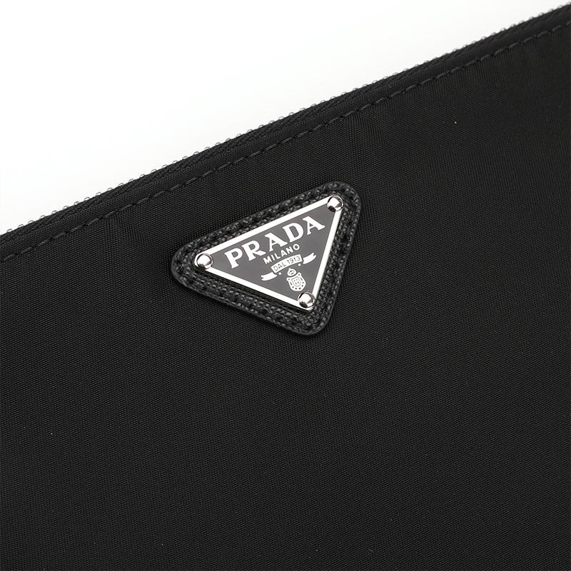 Prada Saffiano Enamel Triangle Metal Logo Cosmetic Bag Men Cosmetic Bag Black 2NH006-064-F0002
